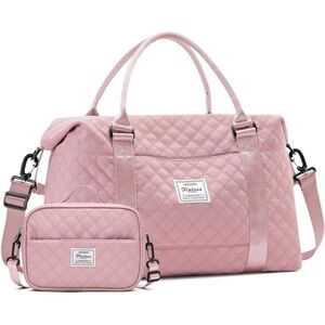 Pink Quilted duffle and toiletry bag set